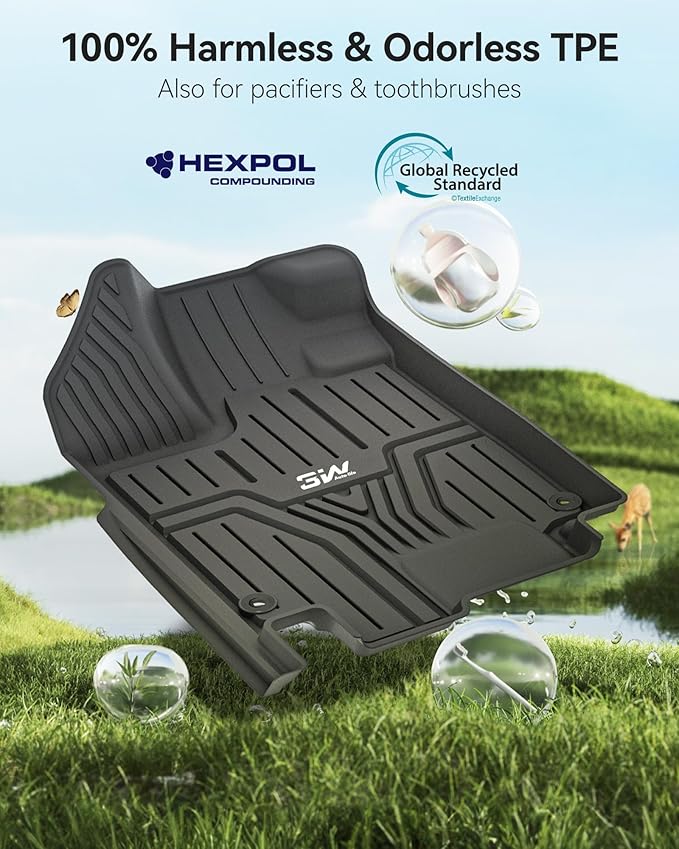 3W Floor Mats Fit for Honda Odyssey 2018-2026,TPE All Weather Custom Fit Floor Liner 1st, 2nd 3rd Row Car Mats,Black