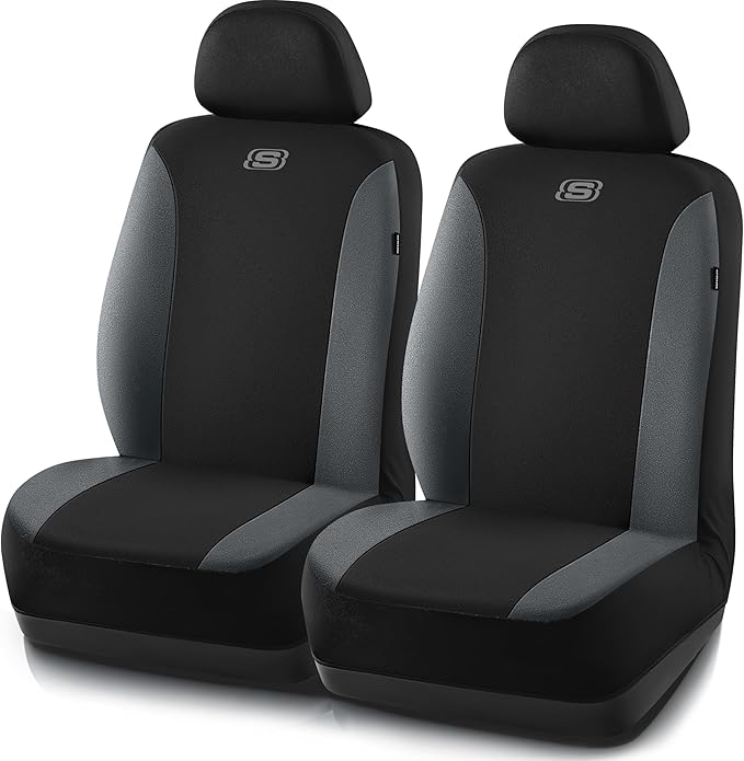 Skechers Seat Covers, Premium Breathable Polyester Car Seat Covers, Car Seat Covers Front Seats Airbag Compatible, Automotive Comfort for Most Cars, Vans, Trucks, SUVs (Two Front, Grey)