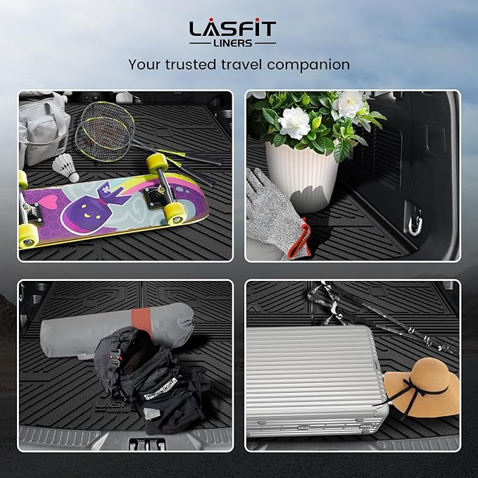 LASFIT Trunk & Backrest Mat for Ford Explorer 2020-2025 2026, Custom Fit All Weather Protector TPE One-Piece Design Easy Installation Trunk with Seatback Mat, 1pc Black