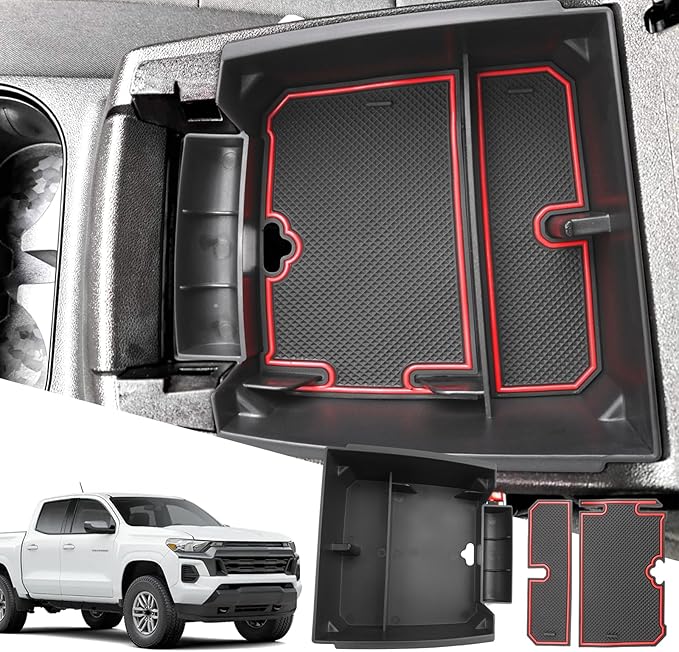 SXCY for 2023-2025 Chevy Colorado/GMC Canyon Center Console Organizer for Chevrolet Colorado Accessories 2024 2025 Canyon Console Tray 2024 2026 Colorado Armrest Console Organizer(Red)