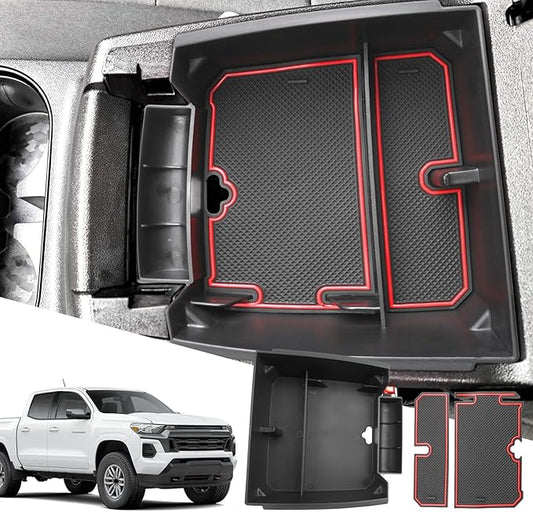SXCY for 2023-2025 Chevy Colorado/GMC Canyon Center Console Organizer for Chevrolet Colorado Accessories 2024 2025 Canyon Console Tray 2024 2026 Colorado Armrest Console Organizer(Red)