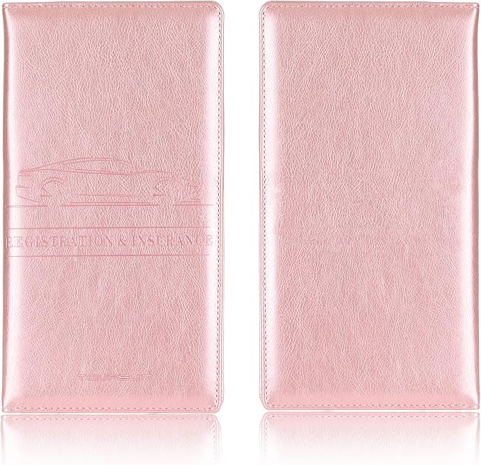 TOURSUIT Car Registration and Insurance Card Holder, Vehicle License Document Glove Box Compartment Organizer, Interior Car Accessories for Women Men Teens (Rose Gold)