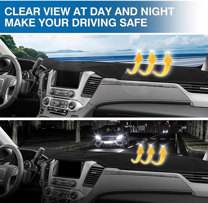 KUST Car Dash Cover for Chevy Tahoe/Suburban 2015-2020 (LS, LT, LTZ), GMC Yukon/Yukon XL (SLE, SLT, Denali) (Without HUD) Polyester Dashboard Cover Non-Slip Interior Accessories for Tahoe Black