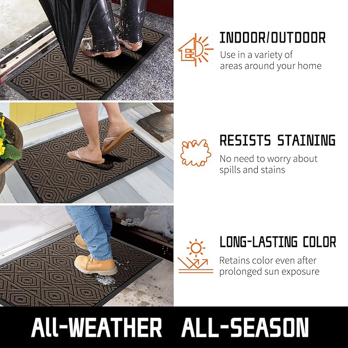 Yimobra Door Mat, Outdoor Indoor Entrance Welcome Mat, Heavy Entry Front Door Mat, Stain & Fade Resistant, Low Profile, Sturdy Rubber, Easy Clean Patio Floor Mat, Waterproof, 36 x 24, Brown