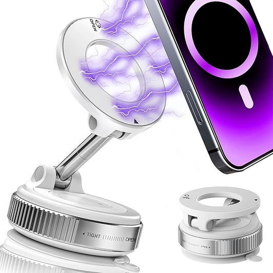 Upgraded 360° Vacuum Magnetic Phone Holder, Magnetic Car Phone Mount, Hands-Free Suction Cup Phone Holder for Car/Gym/Mirror/Shower/Smooth Surface, Car Mount Fit for iPhone 17 Pro Max White