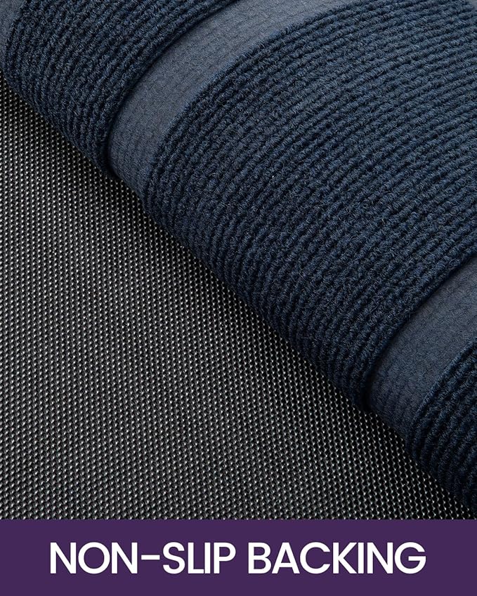 DEXI Front Door Mat Outside Entrance, Heavy Duty Rubber Backed Doormat, Stain and Fade Resistant, Low-Profile Easy Clean Entryway Floor Mats, 4x2, Rectangles Navy