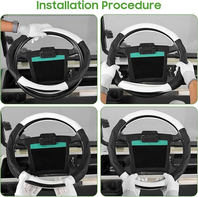 10L0L 14 Inch Golf Cart Steering Wheel Covers for Yamaha, Club Car DS&Precedent, Upgraded Microfiber Anti-Slip Steering Wheel Cover with Pu Leather
