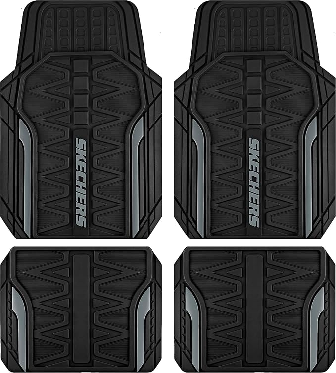 Skechers Car Floor Mats,Heavy Duty Rubber Car Mats Full Set,All Weather Floor Mats,Waterproof Trim to Fit Universal Floor Liner Car Accessories,Automotive Floor Mats for Cars Trucks SUV,Grey