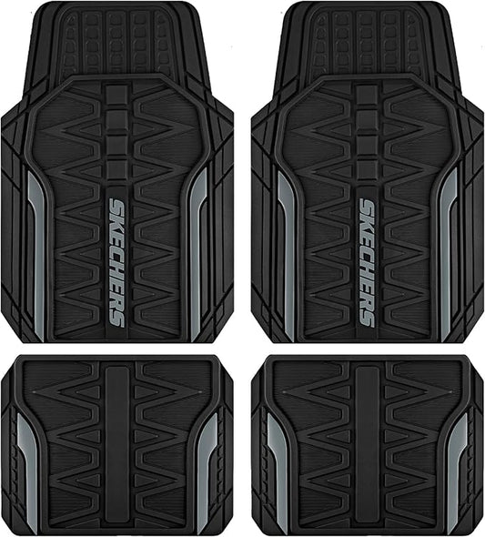 Skechers Car Floor Mats,Heavy Duty Rubber Car Mats Full Set,All Weather Floor Mats,Waterproof Trim to Fit Universal Floor Liner Car Accessories,Automotive Floor Mats for Cars Trucks SUV,Grey