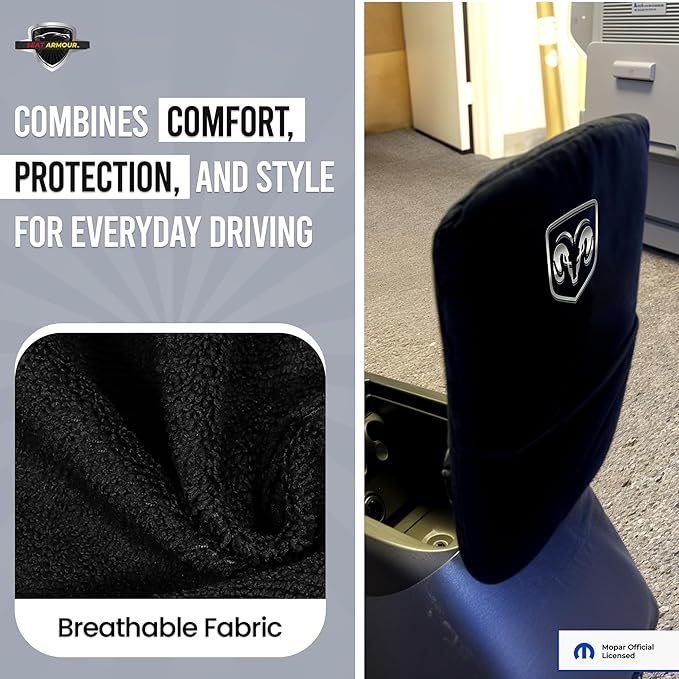 Premium Console Armrest Cover for Ram (2014-2020 Bucket Seat Models) – Soft, Machine Washable Console Lid Protector – Easy to Install, Plush & Durable – Black