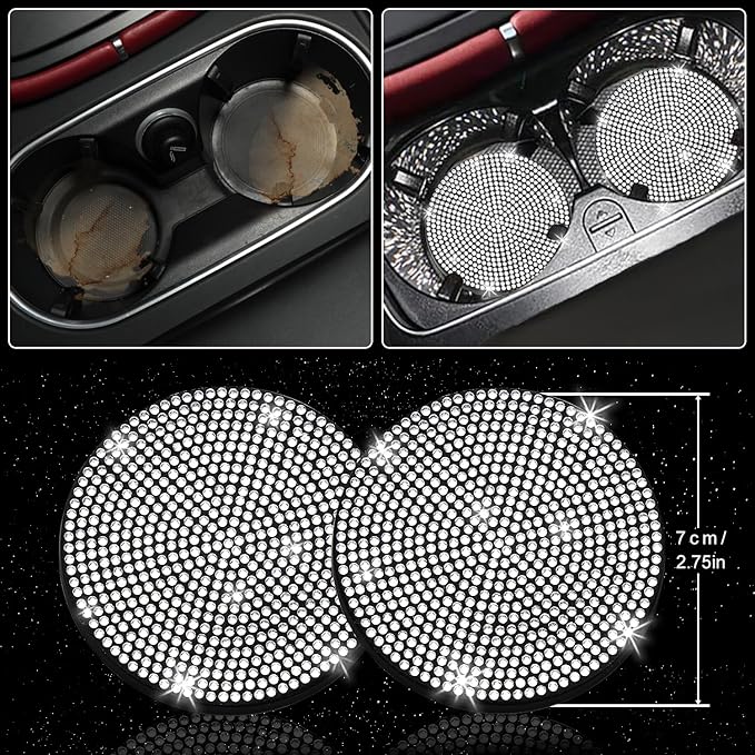 NBTEPEM 27 PCs Bling Car Accessories Set for Women, Steering Wheel Covers Universal Fit 15 Inch, Bling License Plate Frame, Bling Phone Holder, Bling Car Coasters (Silver Diamond)