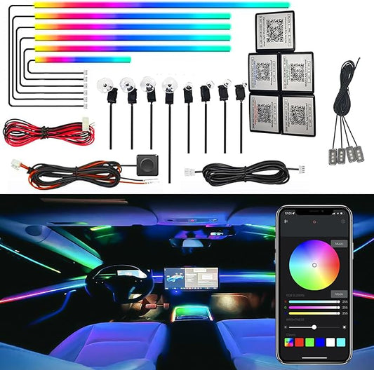 Dreamcolor Acrylic Interior Car LED Strip Light, RGB 18 in 1 Fiber Optic Ambient Lighting Kits, 16 Million Colors Sound Active Function Car Neon Lights with Wireless APP