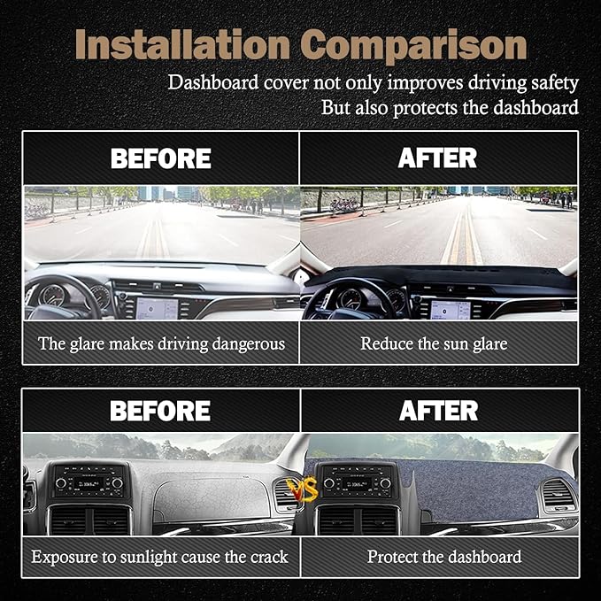 KEYOOG Dashboard Cover Dash Mat Fit for to-yota Tacoma 2023-2016 (Without HUD Models),Car Dash Board Mat Anti-Glare Carpet,Non-Slip Pad Sunshield Protector (Grey)