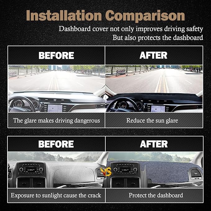 KEYOOG Dashboard Cover Dash Mat Fit for to-yota Tacoma 2015-2005 (Without HUD Models),Car Dash Board Mat Anti-Glare Carpet,Non-Slip Pad Sunshield Protector (Grey)