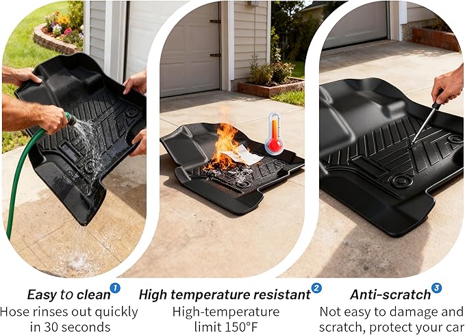 TPE All-Weather Floor Mats for Ford F-150 2015-2025 | Custom Fit Heavy Duty Truck Floor Liners | Front & Rear Row Protection | Durable, Odorless, Easy to Clean (3-Piece Set, Black)