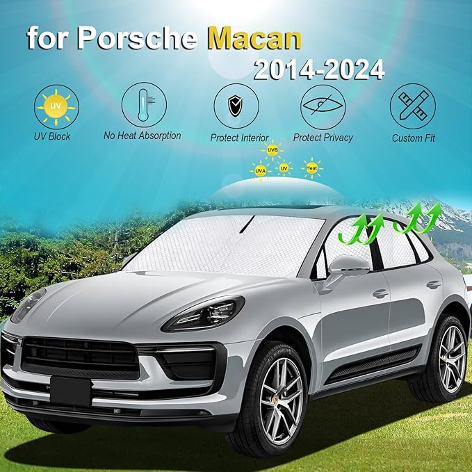 KMF 8pcs Thicken Full Window Sun Shades for Porsche Macan 2014-2024 Accessories, Windshield Sunshade Car Window Covers for Side Rear, UV Block and Blackout Privacy for Car Camping Outdoor