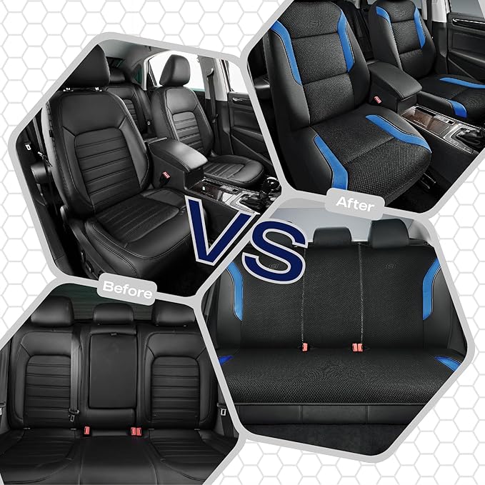Skechers Memory Foam Car Seat Covers, Air Cool Mesh Thick Seat Covers, Car Seat Cover Full Sets, Airbag Compatible, Automotive Comfort Protection for Most Cars,Vans,Trucks, SUVs,Blue