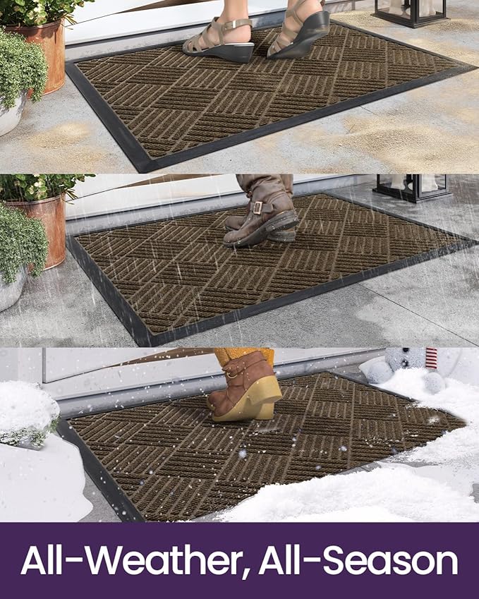 DEXI Front Door Mat Outside Entrance, 4x6 ft Rubber Entry Doormat Heavy Duty, Welcome Mats Non Slip for Inside House Floor Entryway Back Doors Exterior Patio, Diamond Brown