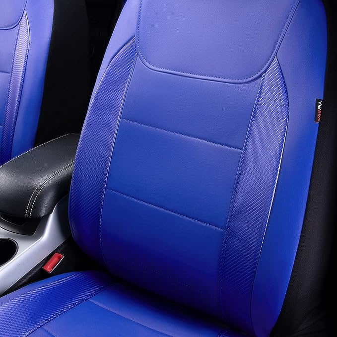 Flying Banner car seat Covers Protects Water Proof Faux Leather Carbon Fiber Fronts Rear Bench Covers (Blue Blue, Full Set - 8PCS)