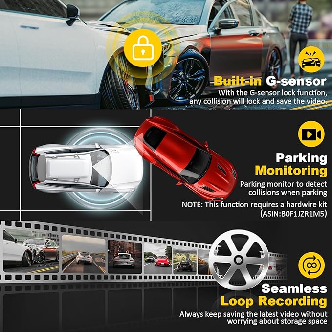 Dash Cam Front and Rear: 4K+2.5K Dual Channel Dash Cam-5GHz WiFi, GPS Dash Camera for Cars with 64GB Card, 2.0" IPS Screen, App Control,G-Sensor,Loop Recording,170°Wide Angle,Night Vision,Parking Mode