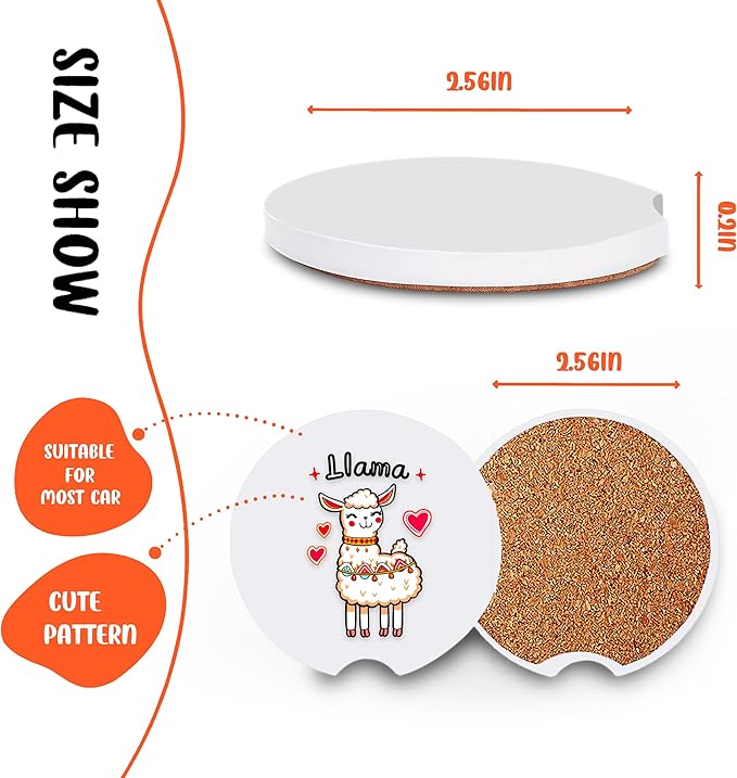 2 Pack Llama Car Cup Holder Coaster, Cute Car Interior Accessories Drink Coaster for Women & Men, Llama Lovers Themed Gifts Stuff Accessories Things Merchandise Items!