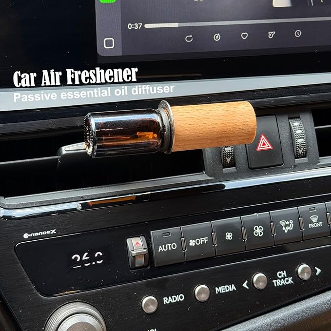 2-set Refillable Lemon Car Scent 60 Days’ Odor Fighting Non-toxic Strong Natural Fragrance, Vent Clip Wood Diffuser & Pure Essential Oils Auto Air Freshener (2x Beech Diffuser + 2x20ml Oil)