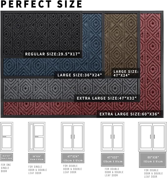 Yimobra Door Mat, Outdoor Indoor Entrance Welcome Mat, Heavy Entry Front Door Mat, Stain & Fade Resistant, Low Profile, Sturdy Rubber, Easy Clean Patio Floor Mat, Waterproof, 47 x 24, Brown