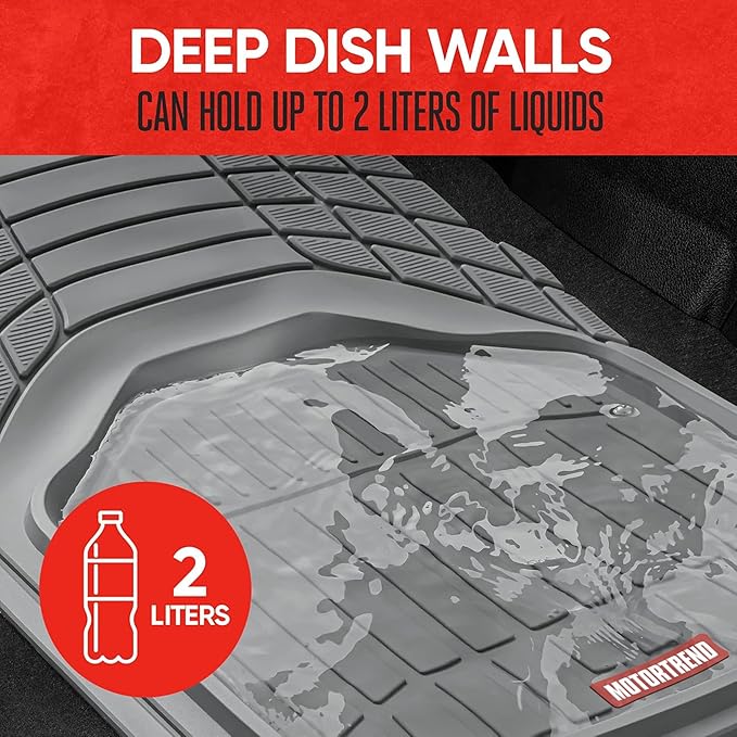 Motor Trend 943-GR FlexTough Defender Car Floor Mats -Next Generation Deep Dish Heavy Duty Contour Liners for Car SUV Truck & Van-All Weather Protection, Trim to Fit Most Vehicles Gray