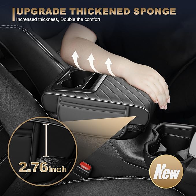 YORKNEIC Center Console Cover Fit for Ford - Middle Console Cover with 2 Storage Pocket,Faux Leather Waterproof Anti-Scratch Car Armrest Cover Protector(005Grey)