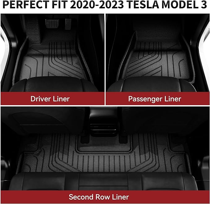 YITAMOTOR Tesla Model 3 Floor Mats Full Set Custom Fit 2020-2023 All-Weather Cargo Liners Rear Cargo Tray Trunk Floor Mat Interior Accessories, Black