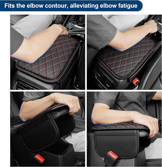 Car Center Console Cover Fit for Volkswagen CC Leather Armrest Cover with 2 Storage Bags Waterproof Console Cover Scratch & Wear Resistant(Redline)