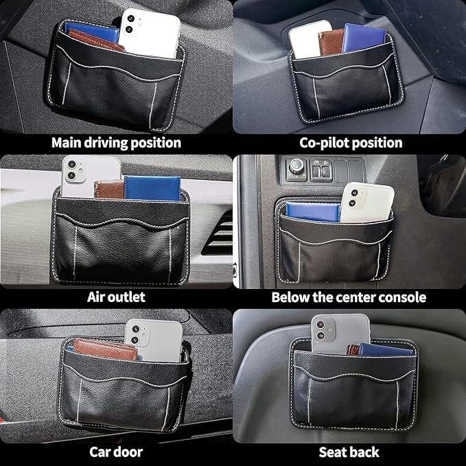 Tumecos Car Side Pocket Organizer PU Leather Seat Side Storage BagSmall Debris Organizer Hanging Cell Phone Mobile Paste Type Bag for Stowing Tidy Universal Accessories（BlackB-2pcs）
