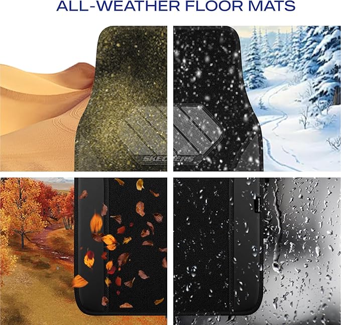 Skechers Car Floor Mats,Waterproof Universal Fit Faux Leather Car Mats,Floor Mats for Cars with Anti-Slip Heel Pad,Fit for SUVs,Vans,Sedans,Trucks,Black