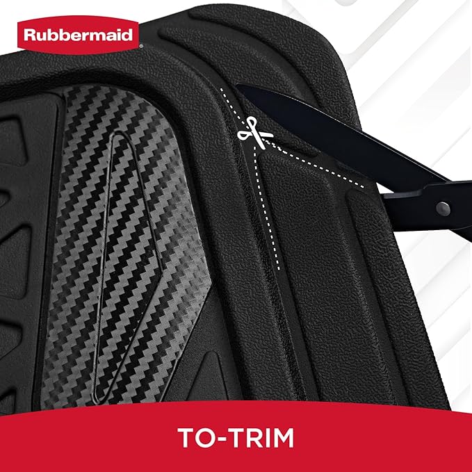 Rubbermaid Car Floor Mats Full Set, Premium Heavy Duty All-Weather Car Mats– Rugged Rubber with Brushed Aluminum Inserts, Universal Trim-to-Fit, Anti-Slip Backing for Cars, SUVs, Trucks & Vans - Black