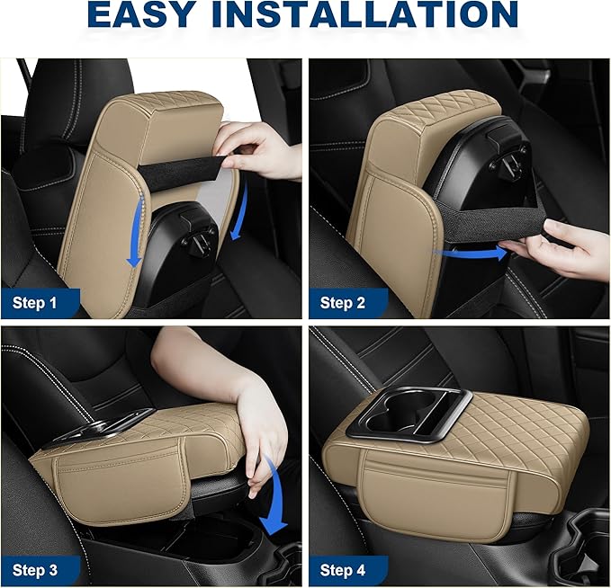 Car Center Console Cover Fit for Volkswagen Faux Leather Auto Armrest Box Cover with Cup Holder & Phone Holder Waterproof Leather Armrest Protector Cushion(Beige)