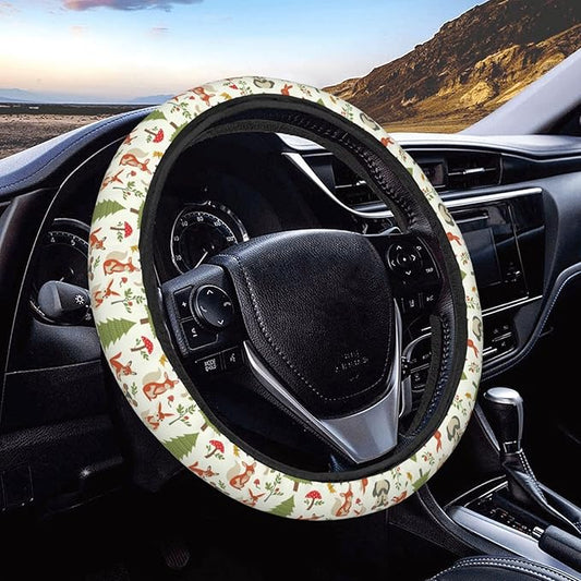 Woodland Animals Steering Wheel Covers Anti-Slip Elasticity Car Accessories Steering Wheel Protector Universal 15 Inch for Cars SUV Vehicle Truck