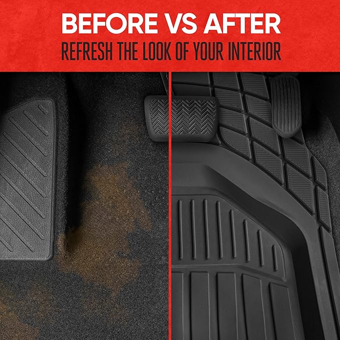 Motor Trend 943-BK FlexTough Defender Car Floor Mats -Next Generation Deep Dish Heavy Duty Contour Liners for Car SUV Truck & Van-All Weather Protection, Trim to Fit Most Vehicles Black