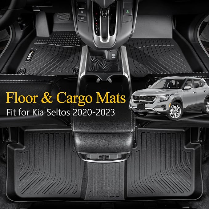 Wailtnb- Floor Mats & Cargo Mats Set Fit Kia Seltos 2020-2023 (with Subwoofer) All Weather Floor Liners for Kia Seltos 2020-2023 Cargo Trunk Liner Accessories