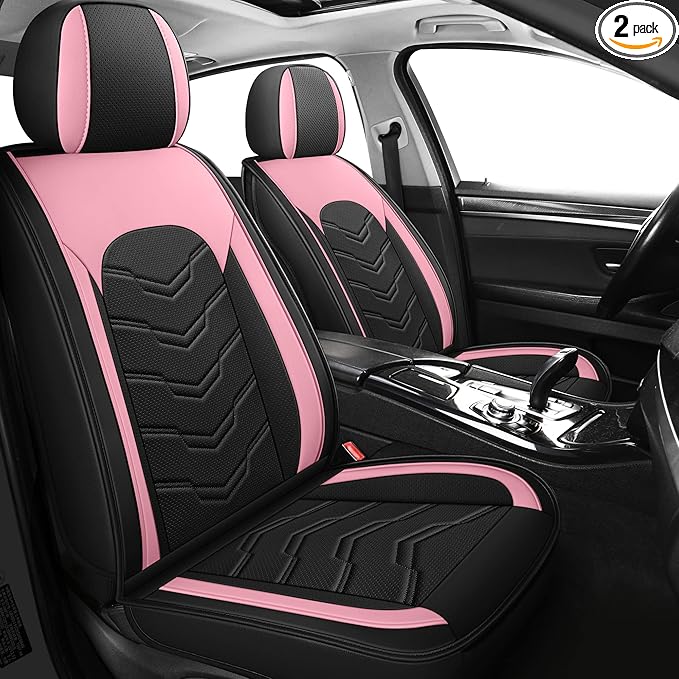 AOOG Leather Car Seat Covers Universal fit Most Sedans SUV Trucks (Front seat, Pink)