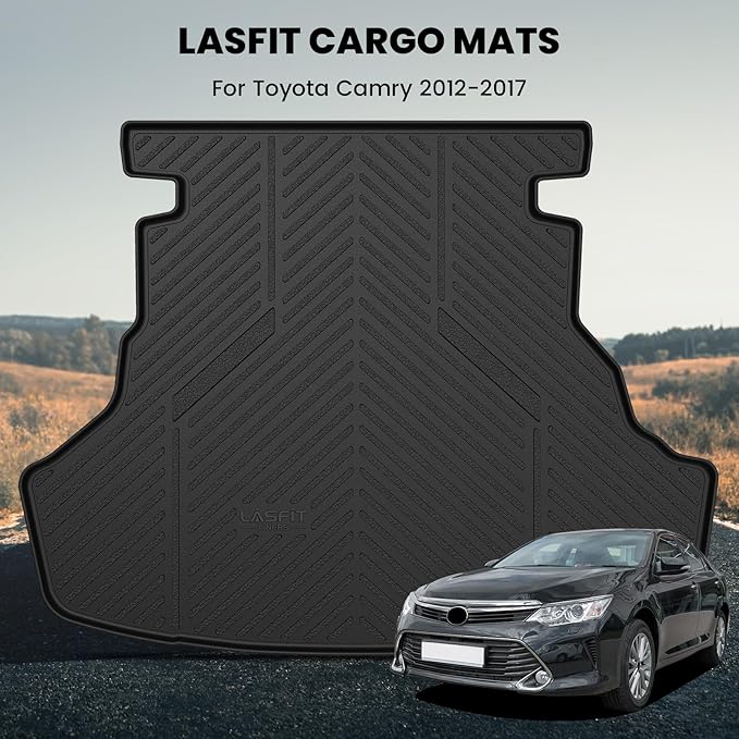 LASFIT Trunk Mat for Toyota Camry 2017 2016 2015 2014 2013 2012 (Not Fit Hybrid), Custom Fit TPE All Weather Cargo Mat for Camry 2012-2017 Trunk Liner Rear Cargo Liner, Black