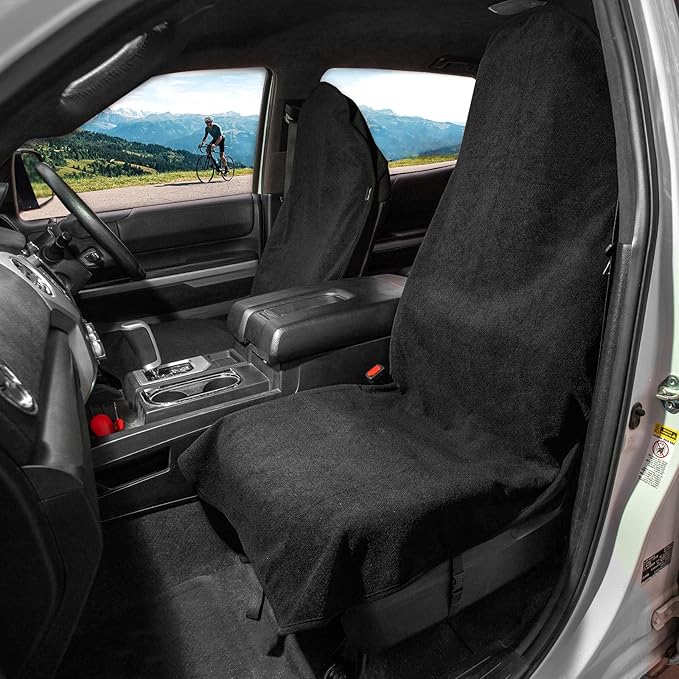 Leader Accessories 2pcs Waterproof Towel Front Seat Covers Black Non-Slip Bucket Seat Dog & Kid Auto Protector
