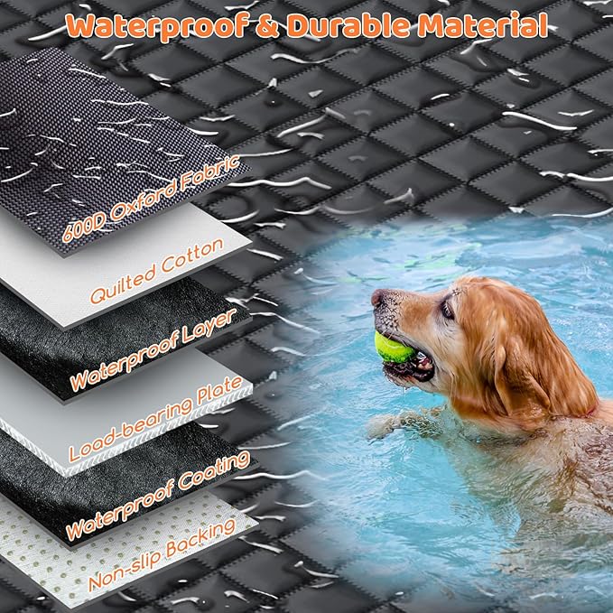 URPOWER Backseat Extender for Dogs - Hard Bottom Dog Car Seat Cover for Back Seat, Foldable Dog Hammock for Car, SUV, and Truck, Pet Rear Seat Protector Dogs Travel Bed with Mesh Window & Side Flaps