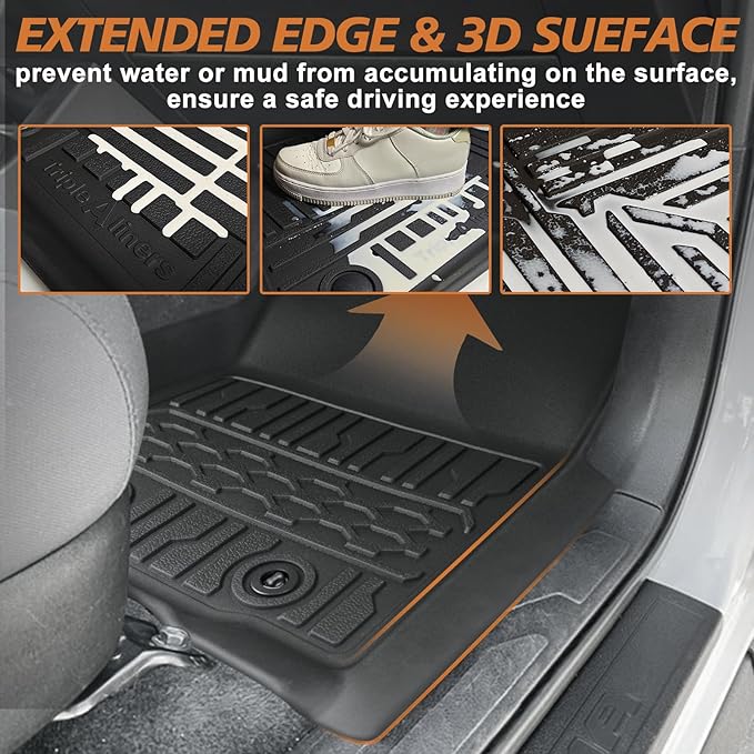 TripleAliners Floor Mats All Weather Compatible with 2018-2023 Toyota Tacoma Accessories Double Cab Front & Rear Custom Fit TPE Extra Door Sill Protection, Only for Auto Trans (Floor Mats)