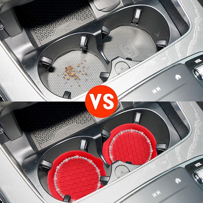 Amooca Car Cup Coaster Universal Non-Slip Cup Holders Bling Crystal Rhinestone Car Interior Accessories 4 Pack Red