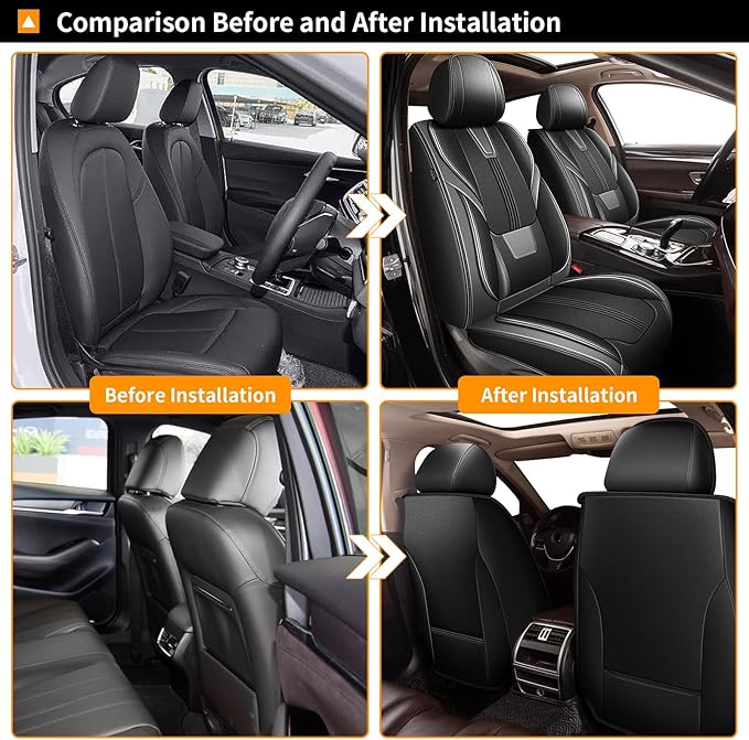 AOMSAZTO Seat Covers 2 Front Set for Chevrolet Chevy Blazer 2019-2024 2025 2026: Faux Leather Car Seat Cover Soft Comfortable Durable Breathable Waterproof (2 Seats, Black&Grey)
