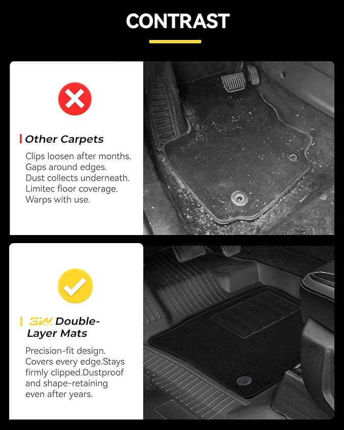 3W Floor Mats & Front Carpet for Ford Super Duty Crew Cab F-250 & F-350 & F-450 & F-550 (2017-2024 2025), All-Weather Storage TPE 1st & 2nd Row Liners, Bucket Seat Compatible, Not for Vinyl Floor