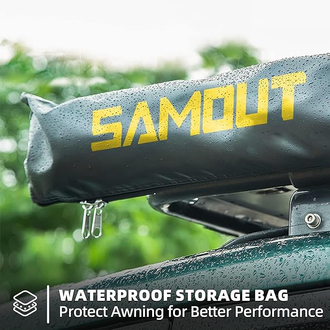 Vehicle Awning, 6.6ft x 10ft, Rooftop Pullout Ripstop UPF50+ Side Awning, Reinforced Hinges & Poles for Jeep/SUV/Truck/Van
