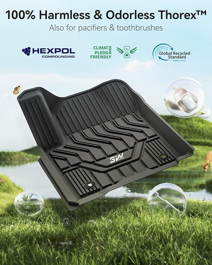 3W Floor Mats Fit for Nissan Armada 2017 2018 / Infiniti QX80 2014-2018 / Infiniti QX56 2011-2013, All Weather TPE Custom Fit Car Accessories 1st and 2nd Row Full Set Car Mats, Black