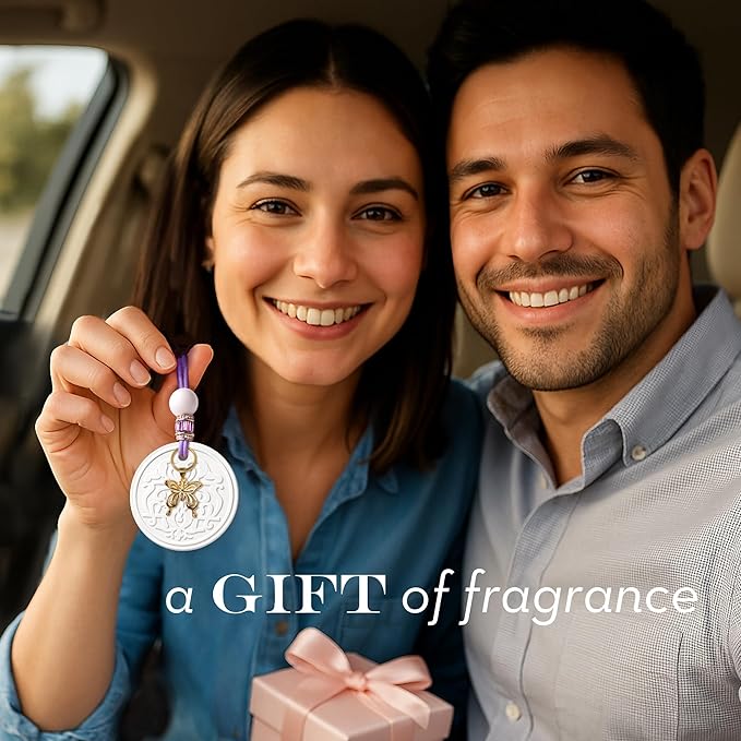 Luxury Car Air Freshener for Women - Refillable & Portable Essential Oil Fragrance Diffuser - Cute Car Accessories & Interior Decor - Mirror Hanging or Vent Clips - Butterfly Gold Charm, Rose Scent