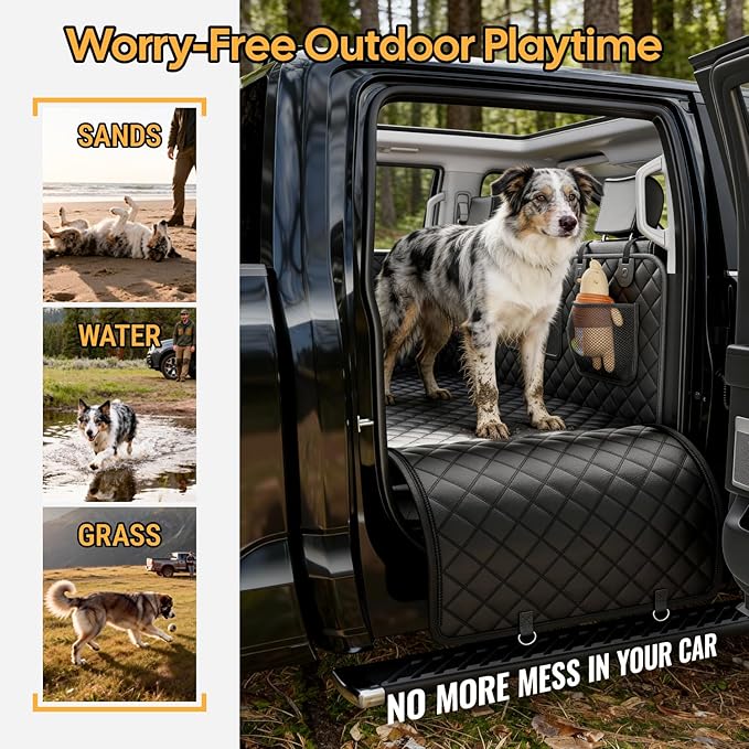 Wigoo Dog Truck Seat Cover for Back Seat, 450lb Support Hard Bottom Hammock for 1–4 Large Dogs, Waterproof & Anti-Scratch Backseat Protector, Car Bed Extender for Truck & SUV, Size-XL, Black